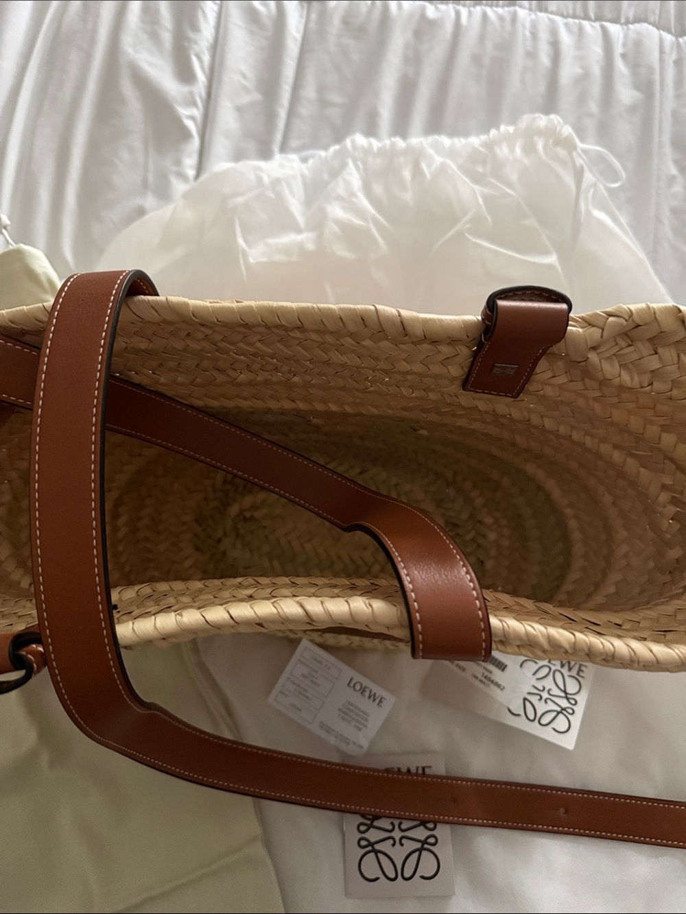 Loewe Natural Straw Tote with Tan Leather Logo Patch - Picture 5 of 6